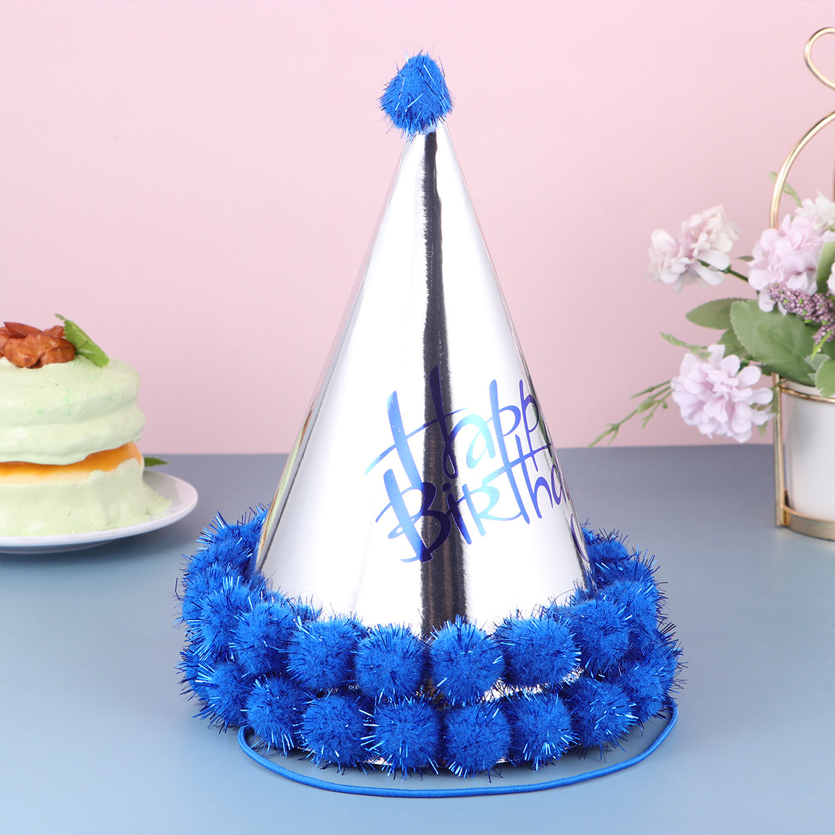 Party Hat Cone - หมวกปาร์ตี้ทรงกรวยสีน้ำเงินเข้ม 5 ชิ้น ทำจากกระดาษมันวาว สำหรับวันเกิด ใช้เป็นพร็อพถ่ายรูป