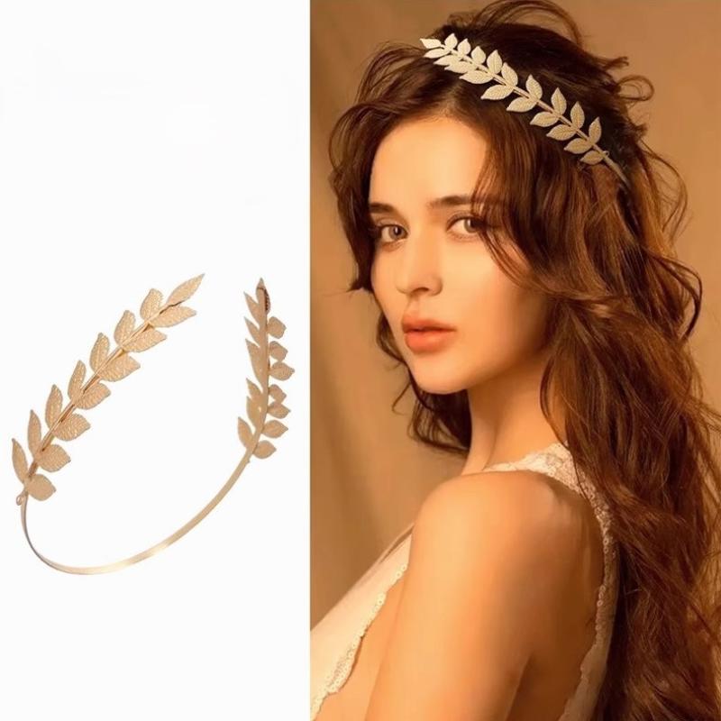 Event Suppliers - 【B】ที่คาดผมลายใบไม้สีทองสไตล์เรโทร มงกุฎ เทียร่า เครื่องประดับศีรษะสไตล์เทพธิดากรีก เครื่องประดับผมสำหรับงานแต่งงาน